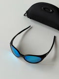 Oakley Eye Jacket Redux Sunglasses – Matte Black Frame / Electric Blue Mirror Lens | Y2K Vintage