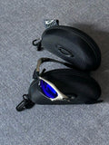 Oakley Splice Sunglasses – Metallic Silver Frame / Electric Blue Iridium Lens | Y2K Vintage