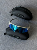 Oakley Radar EV Sunglasses – White Frame / Electric Blue Iridium Lens | Y2K Sport